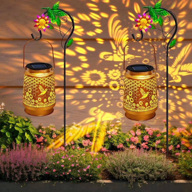 EDOF 2 Packs Solar Lanterns Outdoor Waterproof with Shepherd Hook,Hummingbird Hanging Solar Lights Garden Decor,Christmas Decorations Birthday Gifts for Women Mom,Metal Bird Decorative for Yard,Patio,Lawn - Image 2